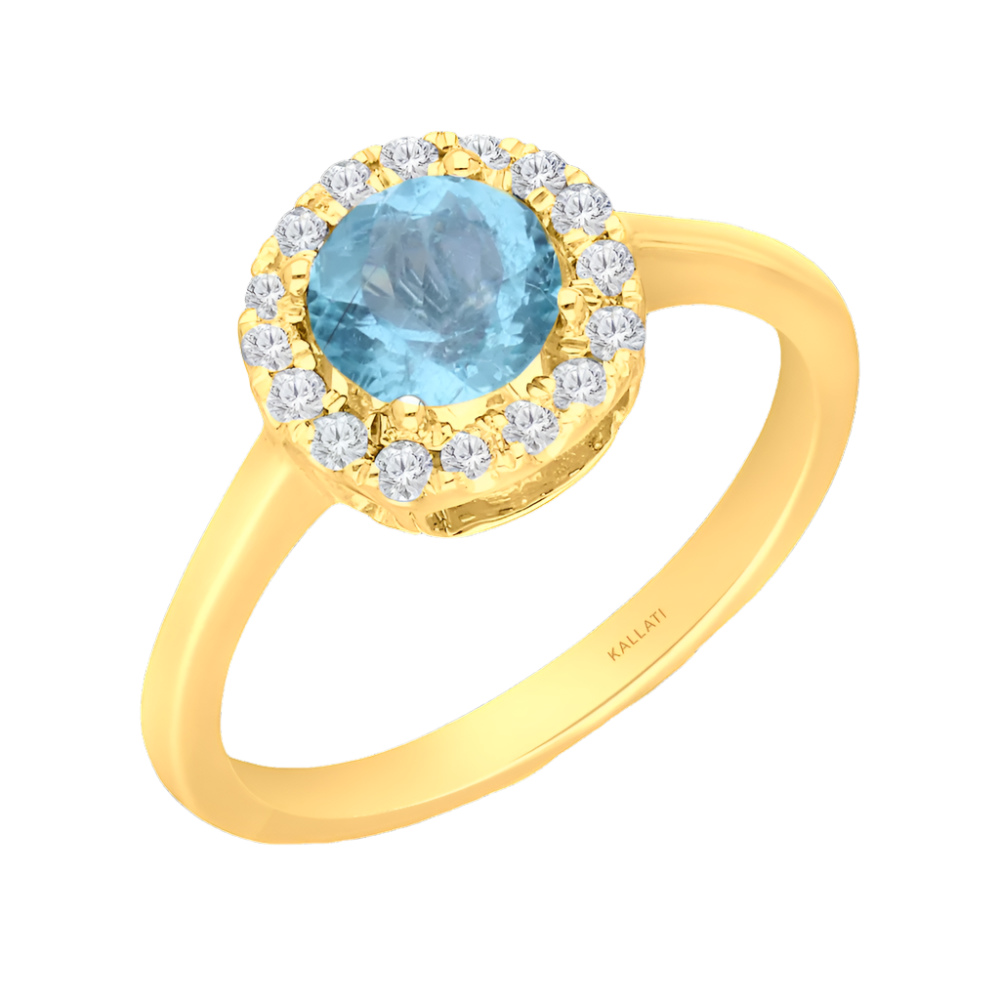 Kallati Blue Topaz Diamond Halo Ring