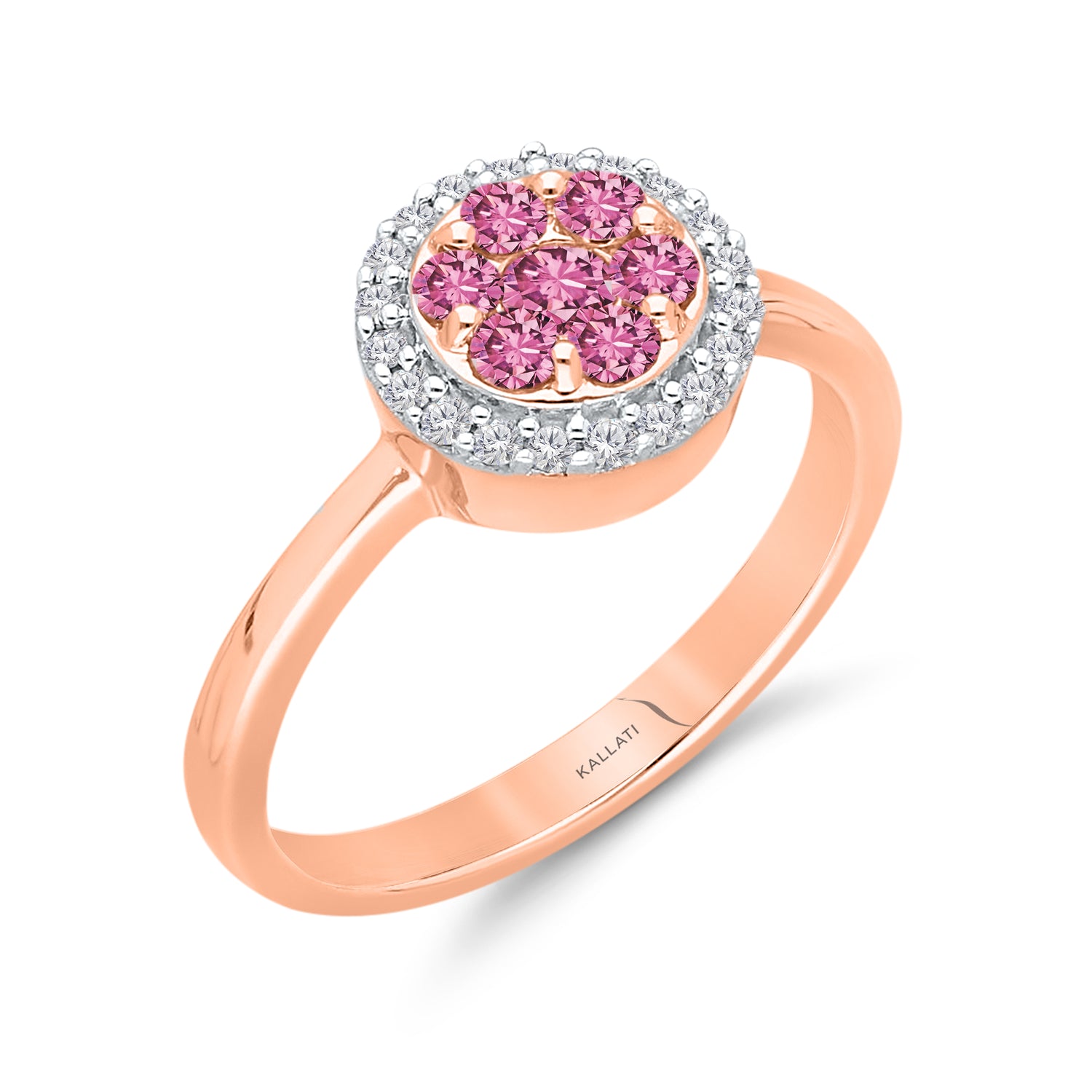 Kallati Pink Sapphire Diamond Halo Ring