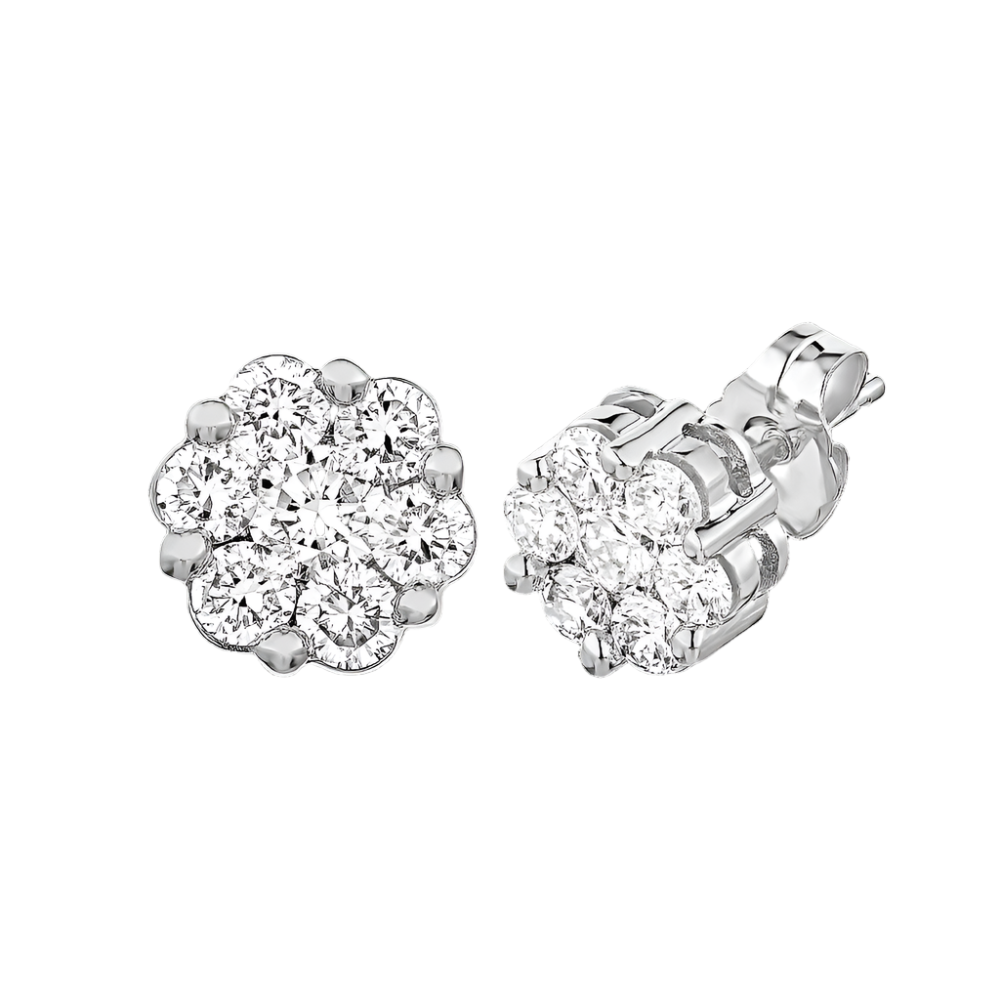 1/3ctw Flower Diamond Cluster Stud Earrings