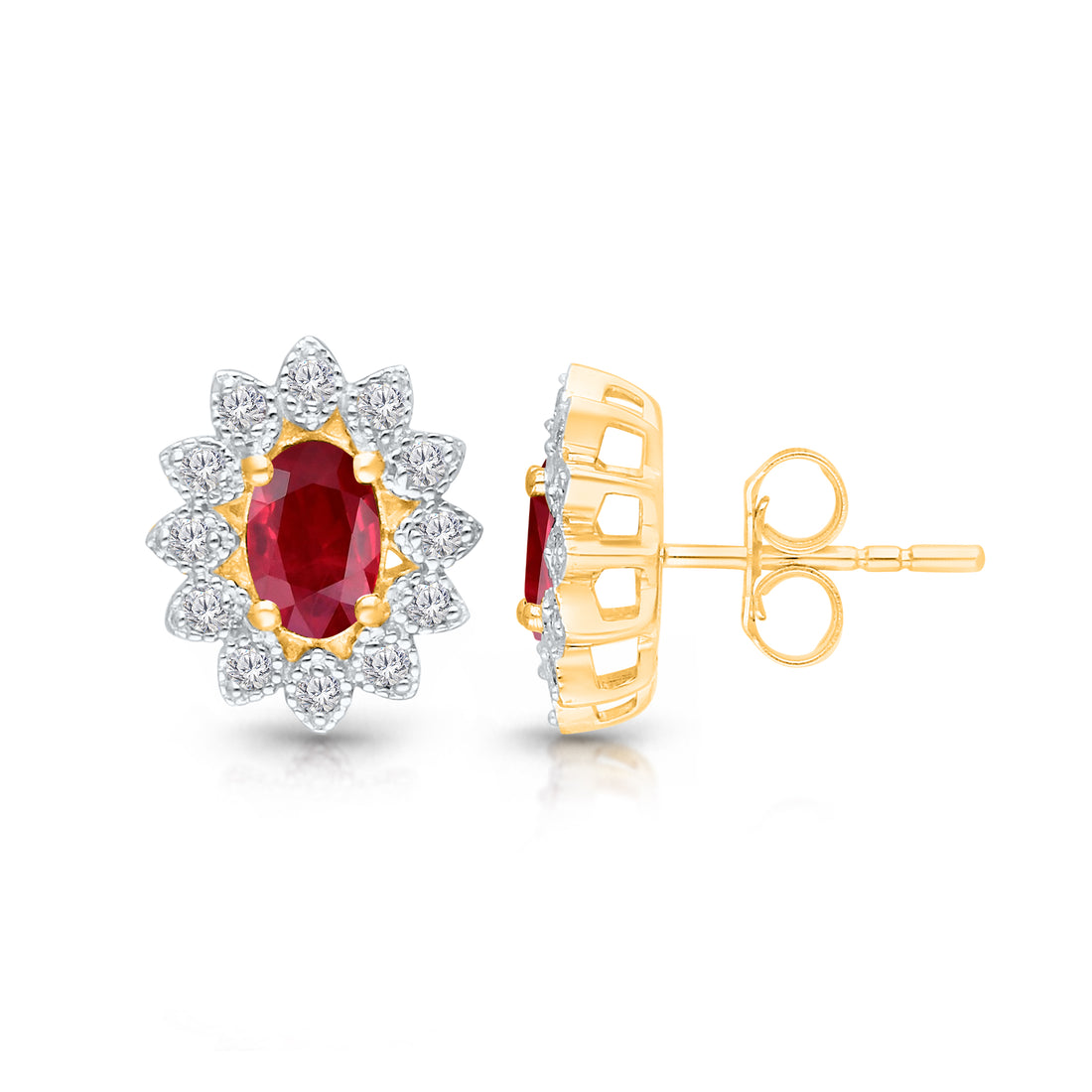 Kallati Ruby Diamond Halo Stud Earrings