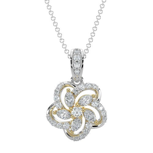 5/8ctw Diamond Two-Tone Flower Pendant