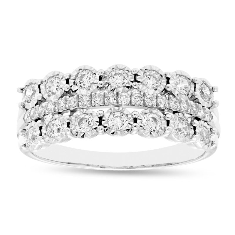 1/2ctw Three Row Diamond Band