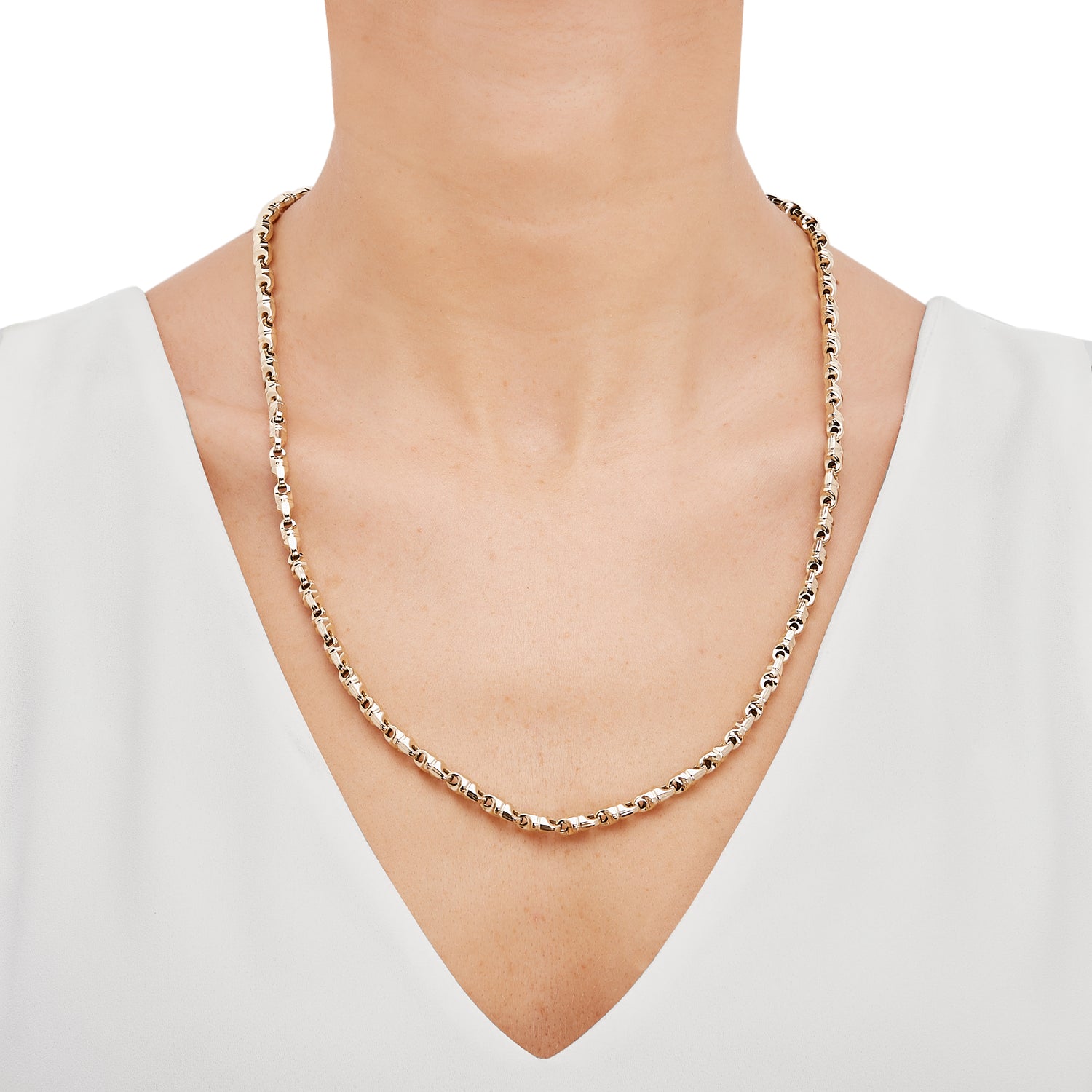 24&quot; 2mm Polished Diamond Cut Link Chain Necklace