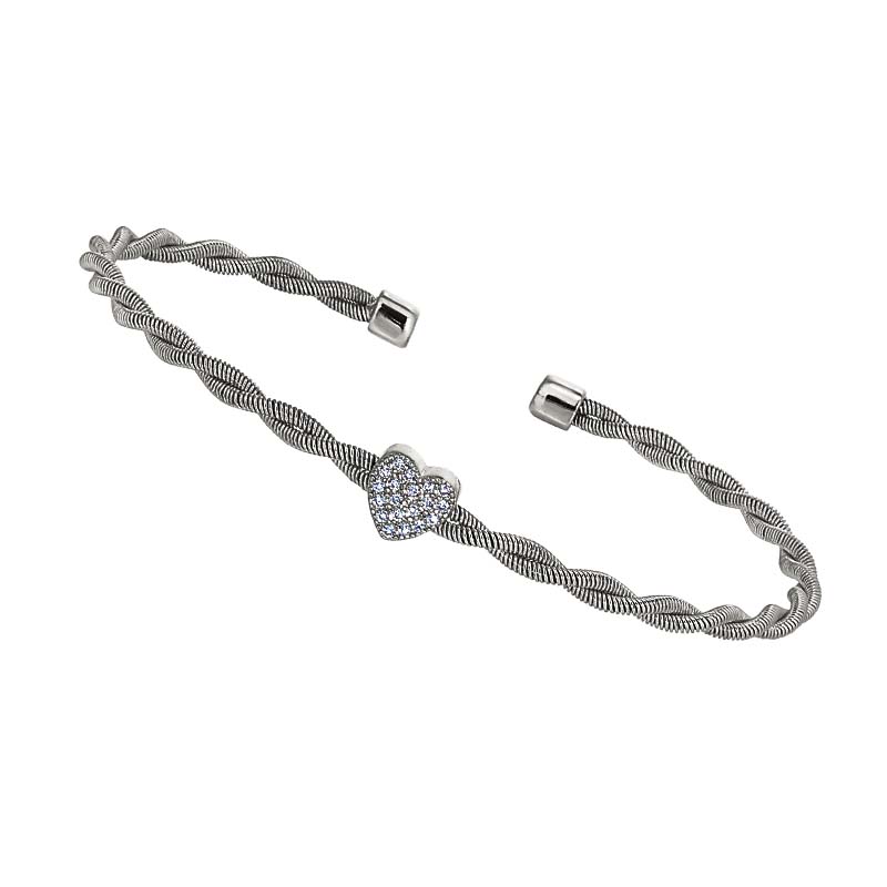 Bella Cavo Diamond Heart Twist Cuff Bracelet