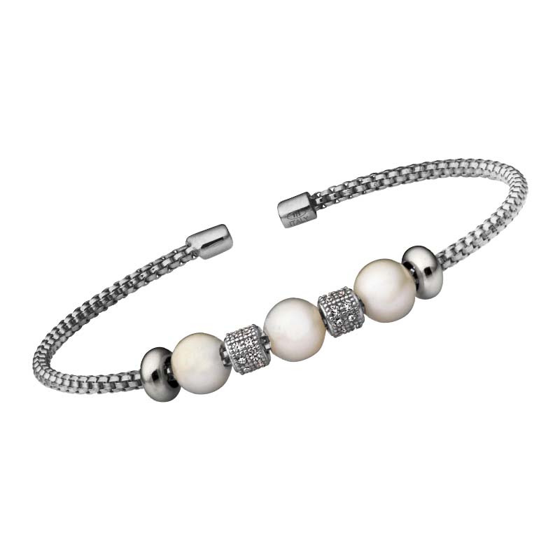 Bella Cavo Diamond Pearl Cuff Bracelet