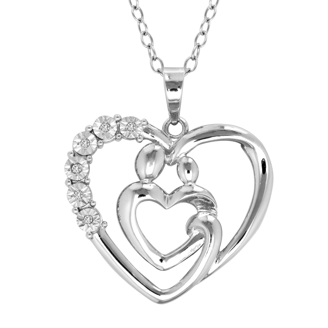 Diamond Mother &amp; Family Heart Pendant