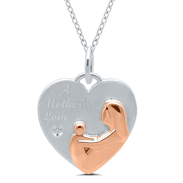 .01ctw Diamond Mother &amp; Child Heart Pendant